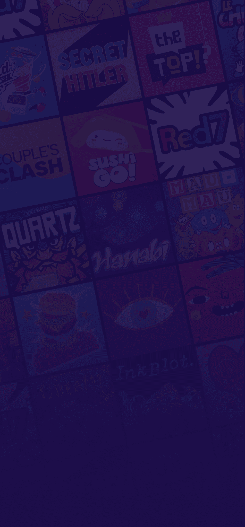 Boardible promotional artwork featuring the game catalog